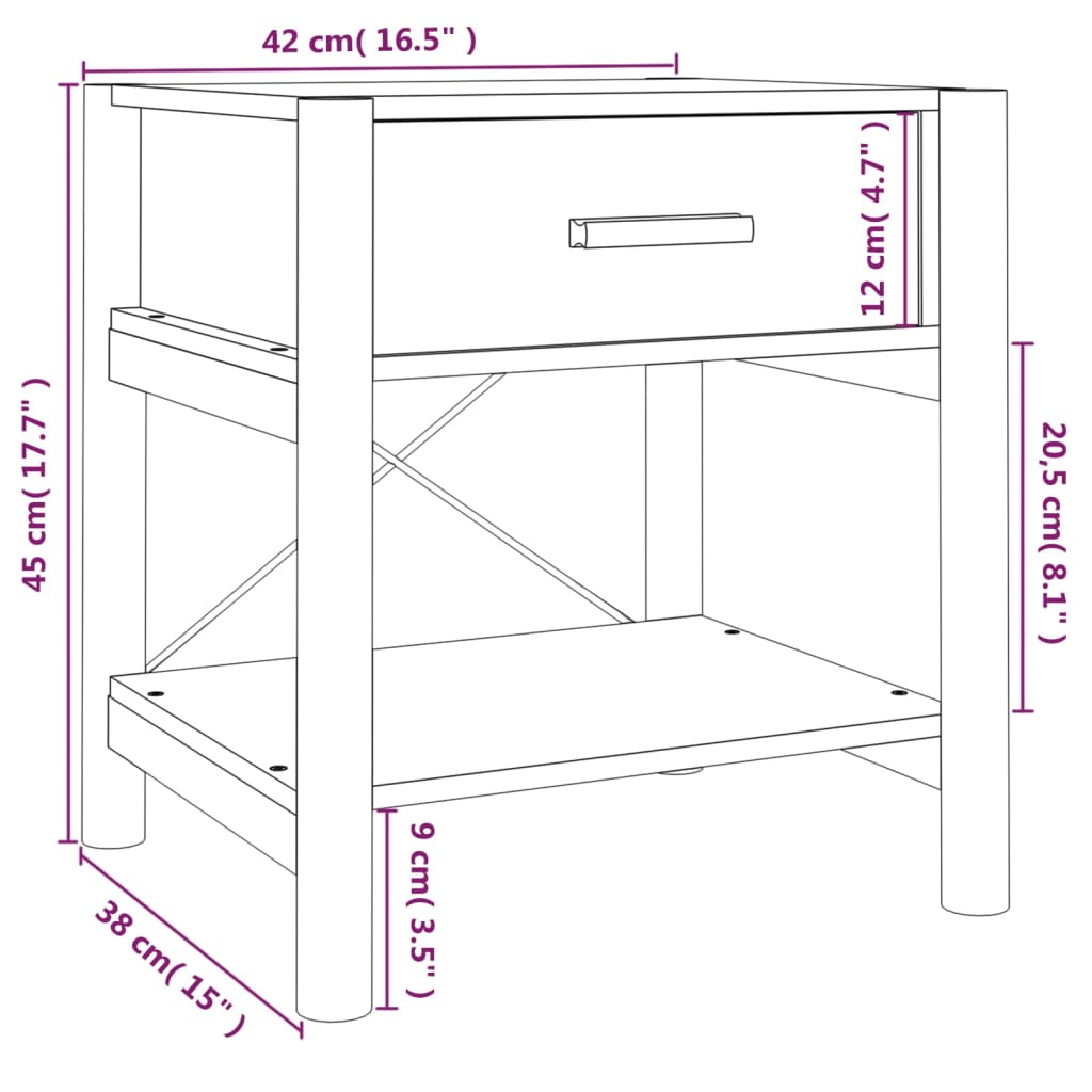 vidaXL Sängbord 2 st Svart 42x38x45 cm konstruerat trä