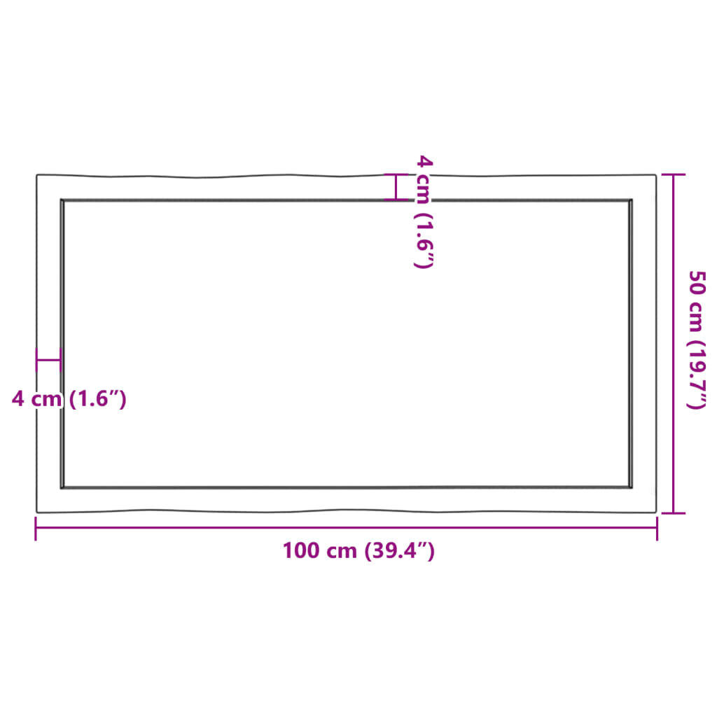 vidaXL Bordsskiva mörkbrun 100x50x(2-6) cm massivt trä levande kant