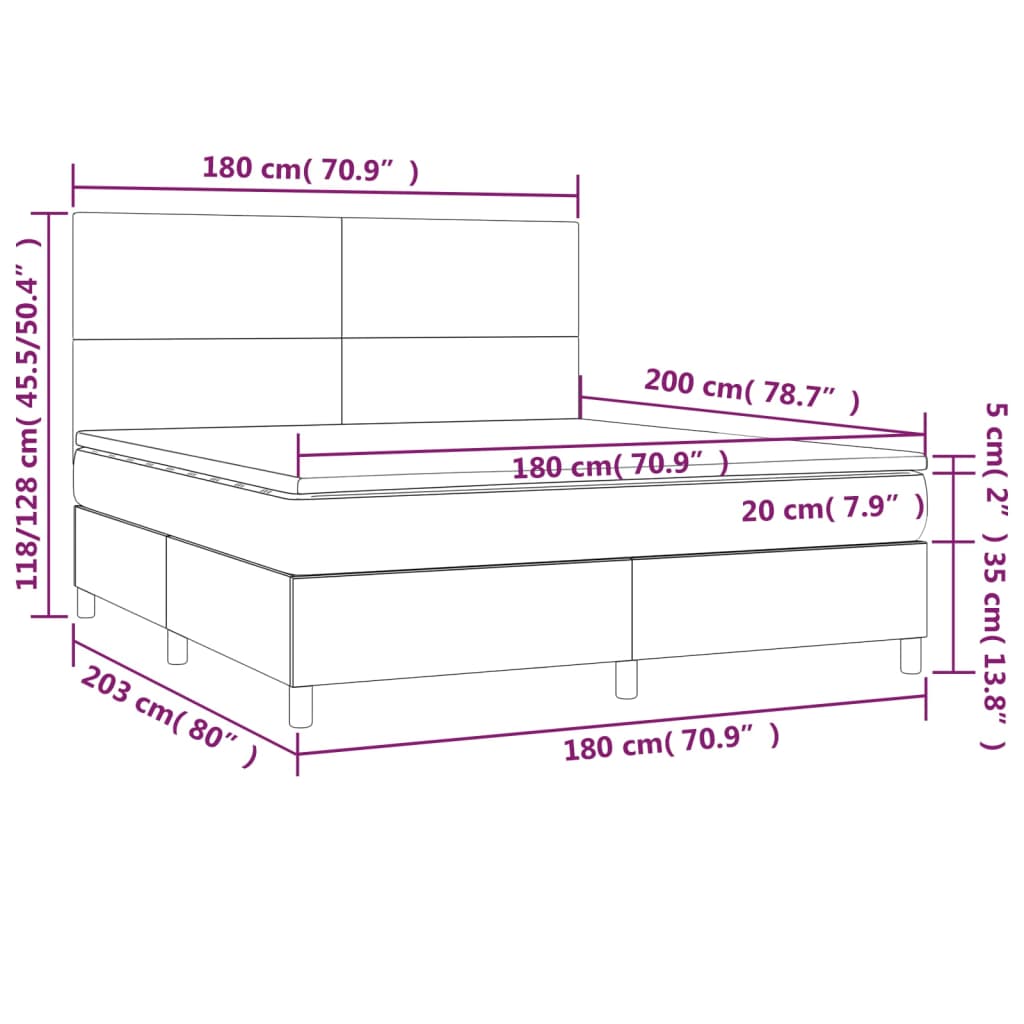 vidaXL Ramsäng med madrass & LED vit 180x200 cm konstläder