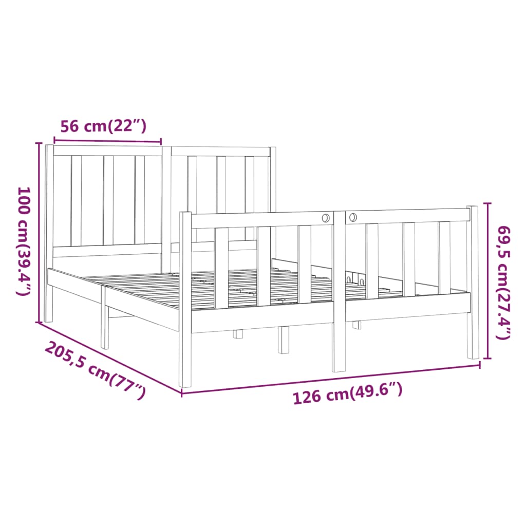 vidaXL Sängram svart massiv furu 120x200 cm