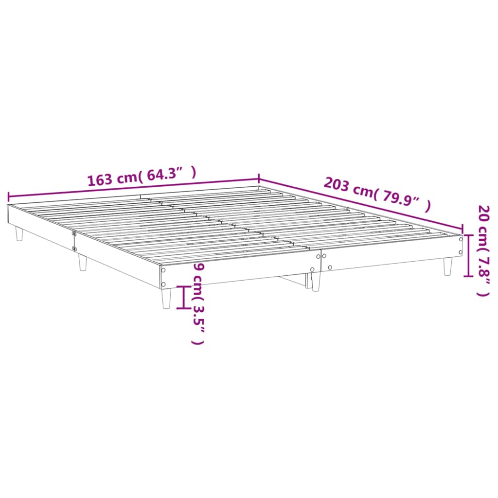 vidaXL Sängram utan madrass sonoma-ek 160x200 cm konstruerad trä