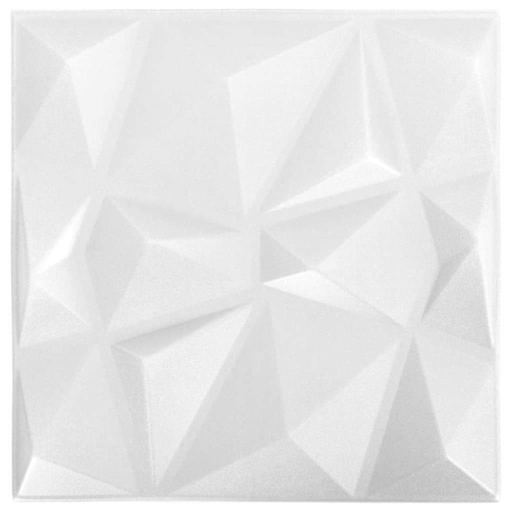 vidaXL 3D Väggpaneler 12 st 50x50 cm diamant vit 3 m²