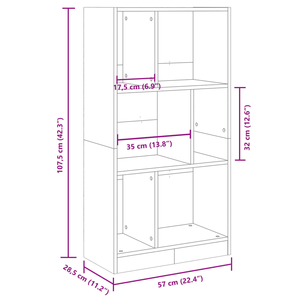 vidaXL Bokhylla sonoma-ek 57x28,5x107,5 cm konstruerat trä