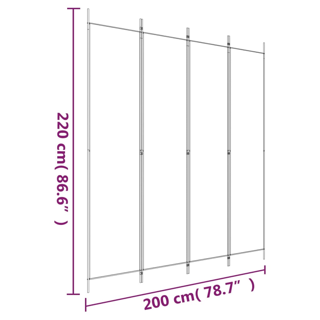 vidaXL Rumsavdelare 4 paneler svart 200x220 cm tyg