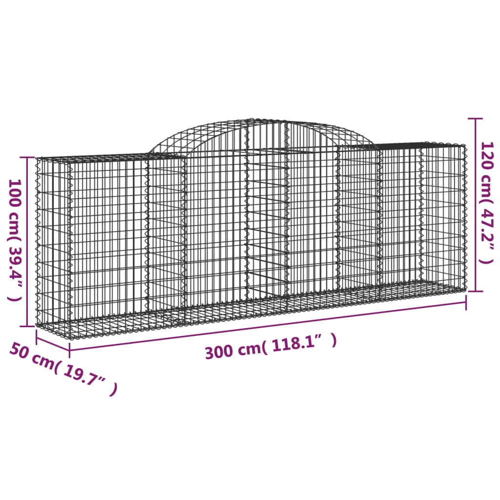 vidaXL Gabioner bågformade 20 st 300x50x100/120 cm galvaniserat järn