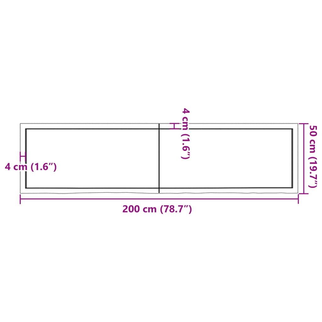 vidaXL Bordsskiva mörkbrun 200x50x(2-4) cm behandlad massiv ek