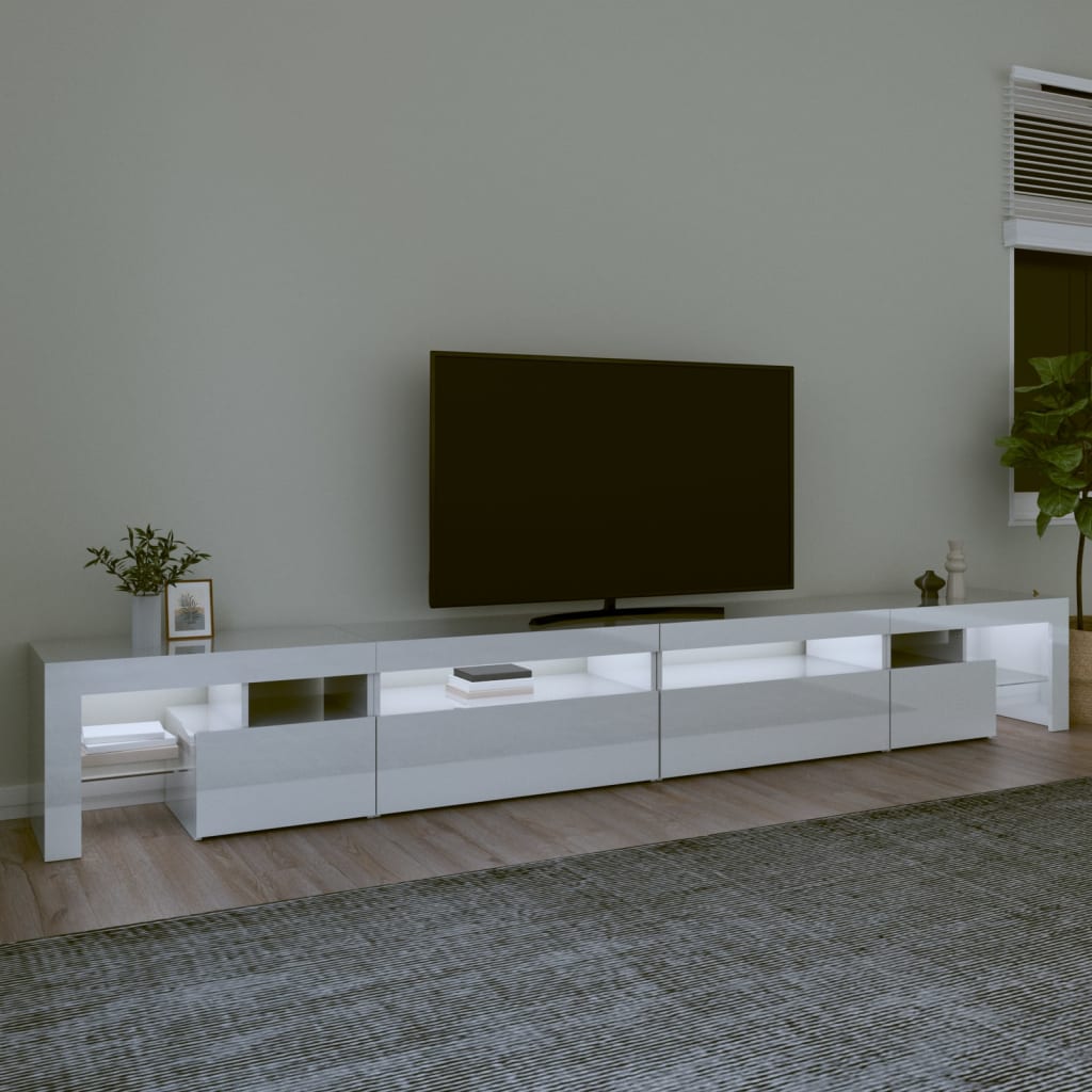 vidaXL Tv-bänk med LED-belysning vit högglans 290x36,5x40 cm