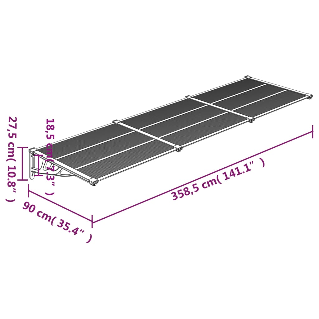 vidaXL Entrétak svart och transparent 358,5x90 cm polykarbonat