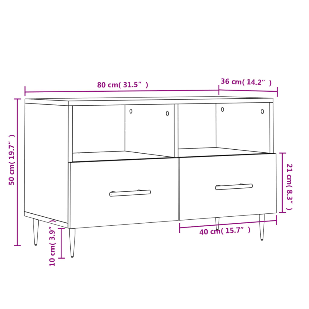 vidaXL Tv-bänk vit högglans 80x36x50 cm konstruerat trä