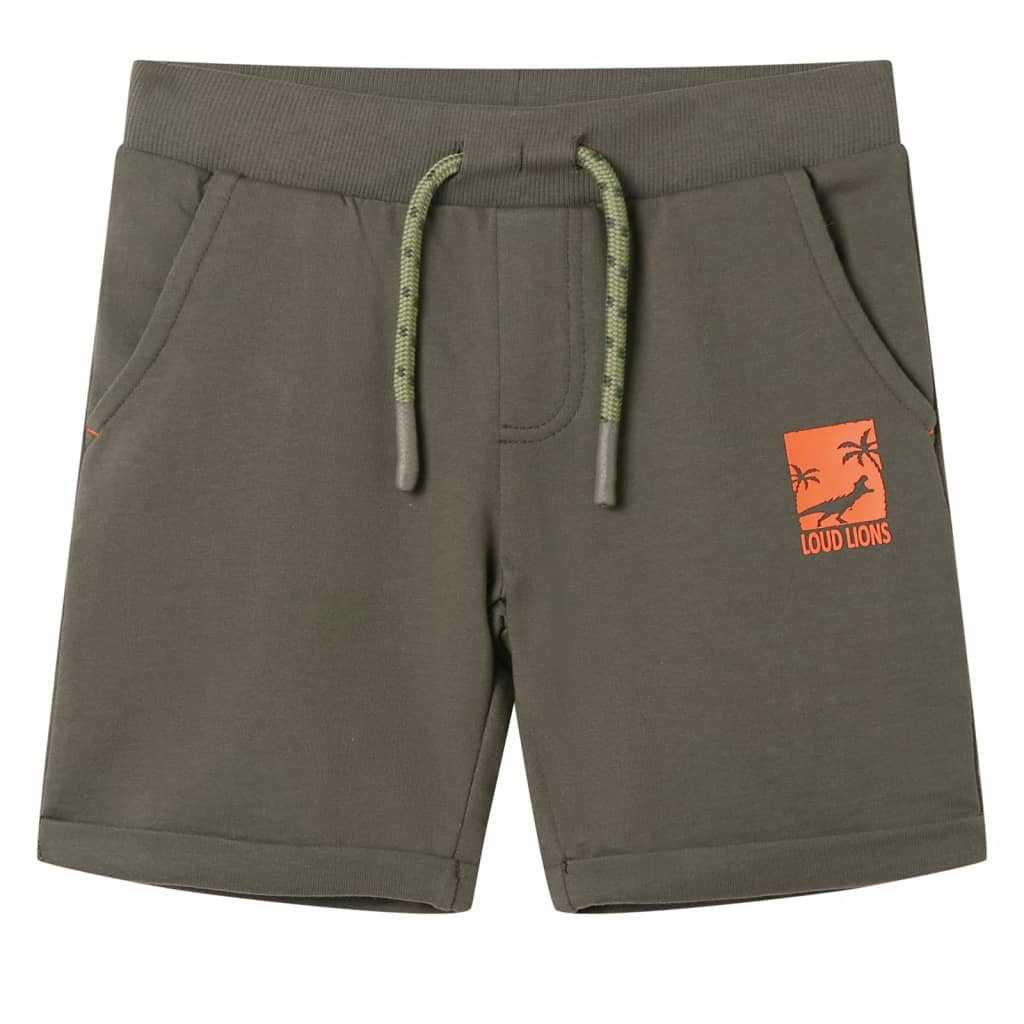 Barnshorts med snöre mörk khaki 104