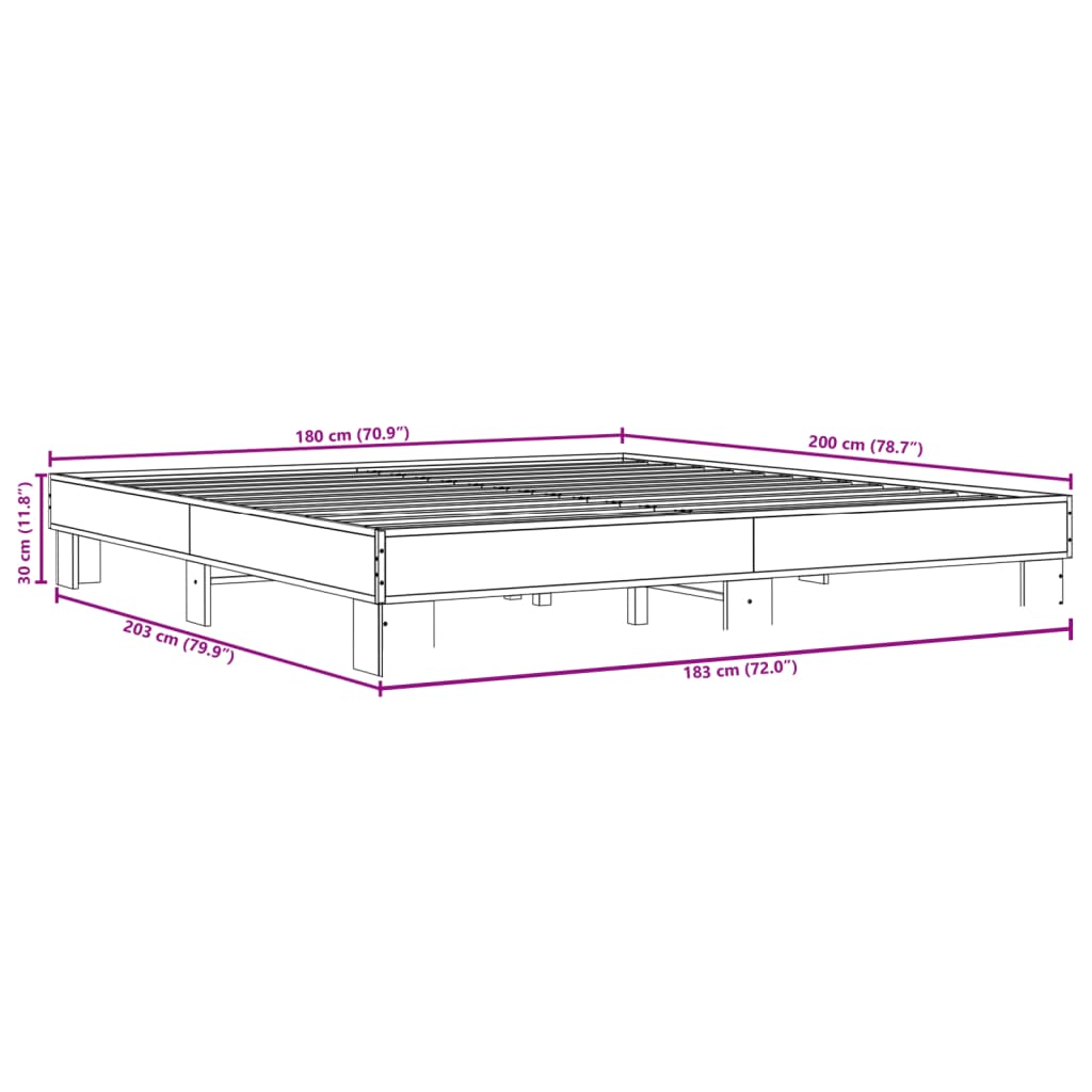 vidaXL Sängram rökfärgad ek 180x200 cm konstruerat trä och metall