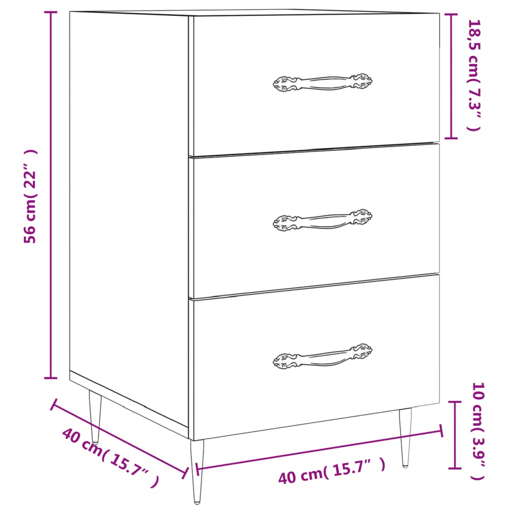 vidaXL Sängbord vit högglans 40x40x66 cm konstruerat trä