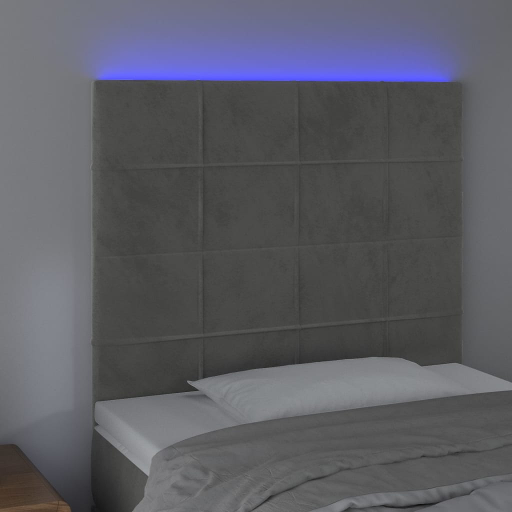 vidaXL Sänggavel LED ljusgrå 90x5x118/128 cm sammet