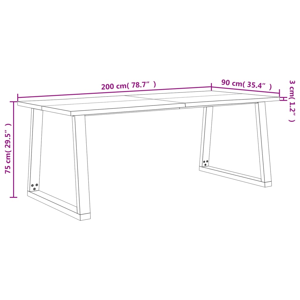 vidaXL Matbord med levande kant 200x90x75 cm massivt akaciaträ