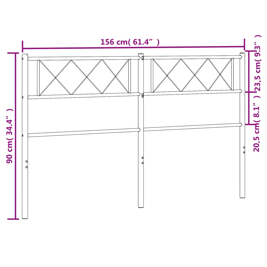 vidaXL Huvudgavel metall vit 150 cm