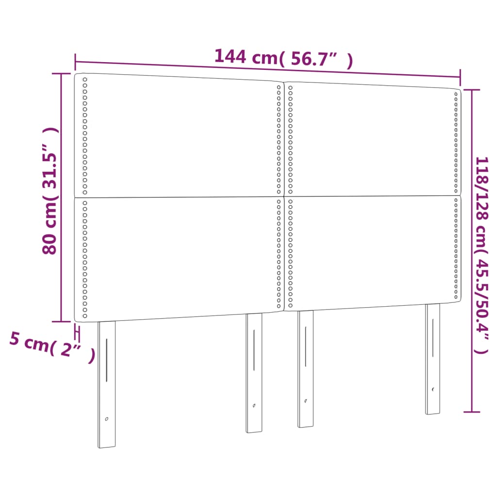 vidaXL Sänggavel LED ljusgrå 144x5x118/128 cm sammet