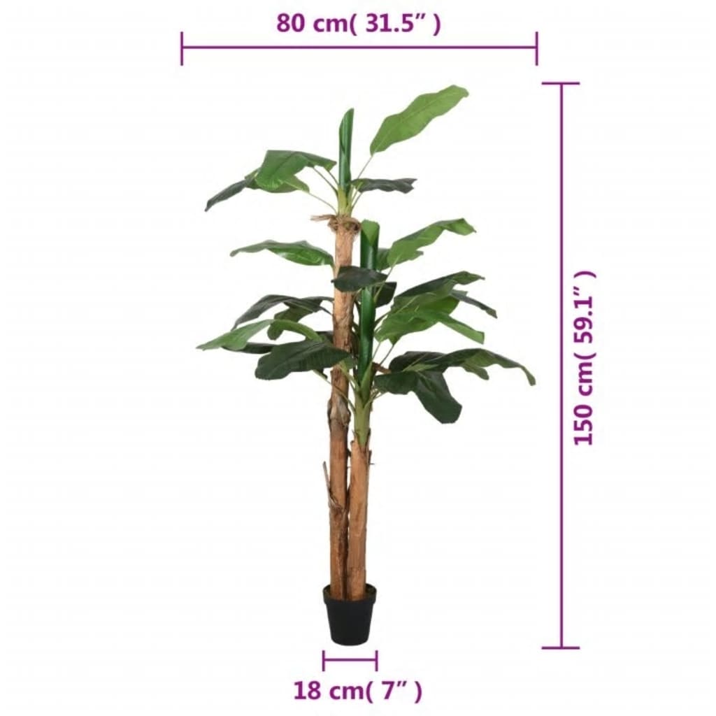 vidaXL Konstgjord bananträd 18 blad 150 cm grön