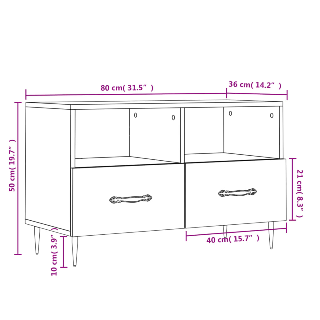 vidaXL Tv-bänk vit högglans 80x36x50 cm konstruerat trä