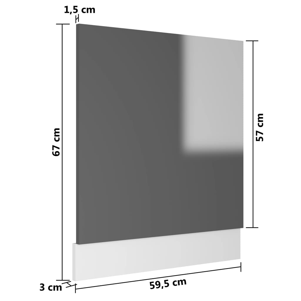 vidaXL Front för diskmaskin grå högglans 59,5x3x67 cm konstruerat trä