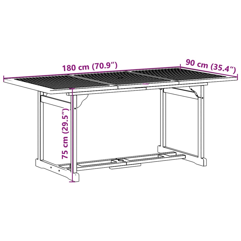 vidaXL Matgrupp för trädgården 7 delar 180x90x75 cm massivt akaciaträ