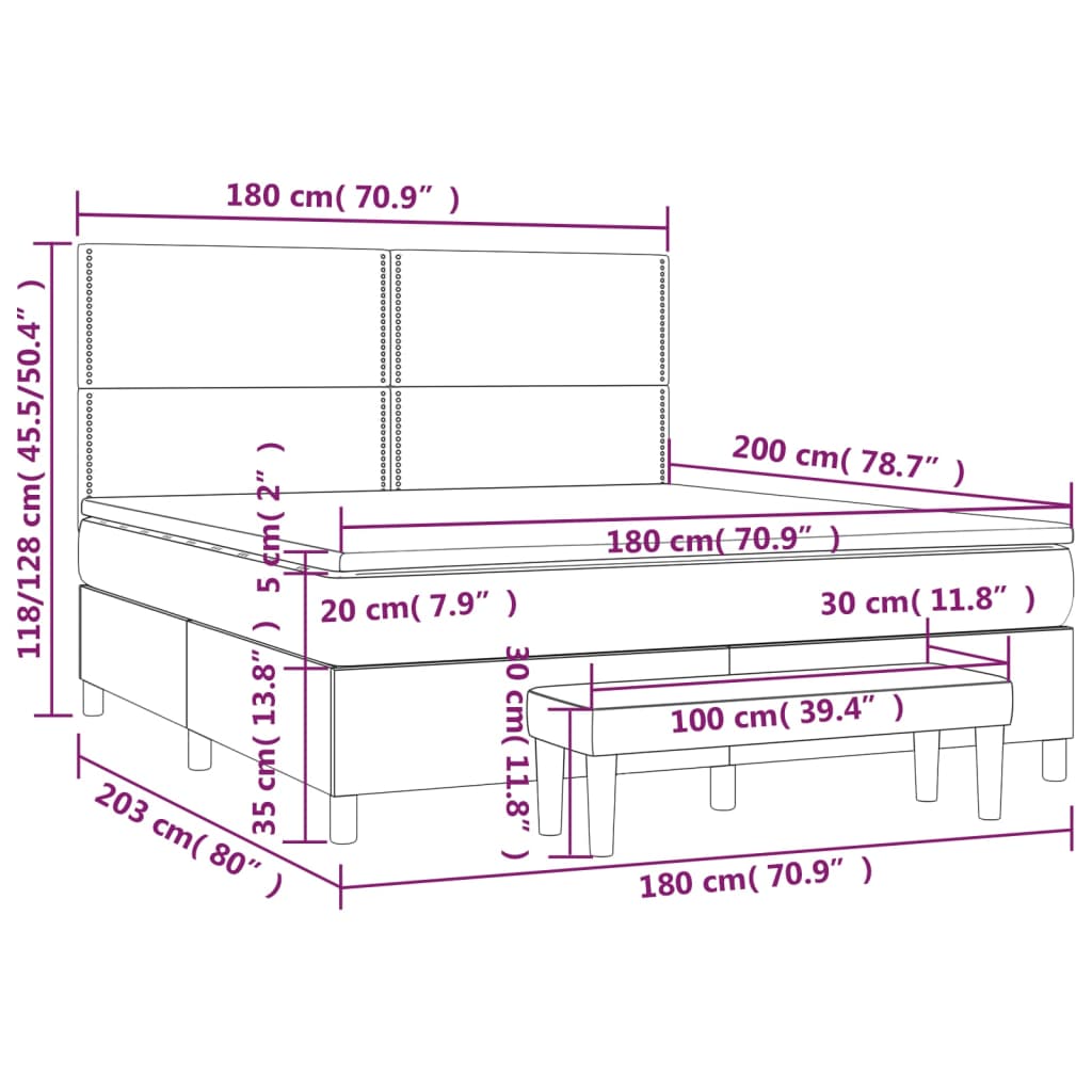 vidaXL Ramsäng med madrass ljusgrå 180x200 cm tyg