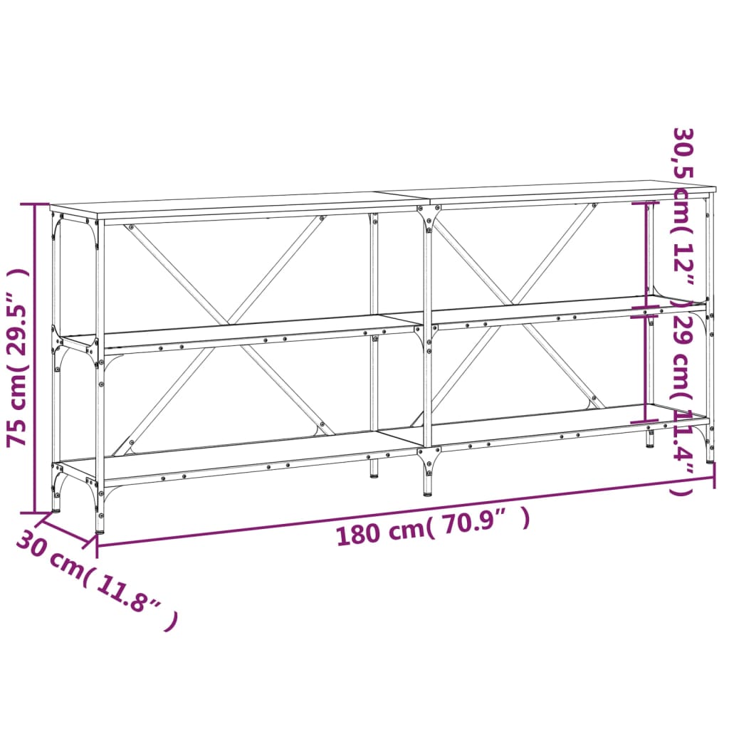 vidaXL Konsolbord rökfärgad ek 180x30x75 cm konstruerat trä och järn