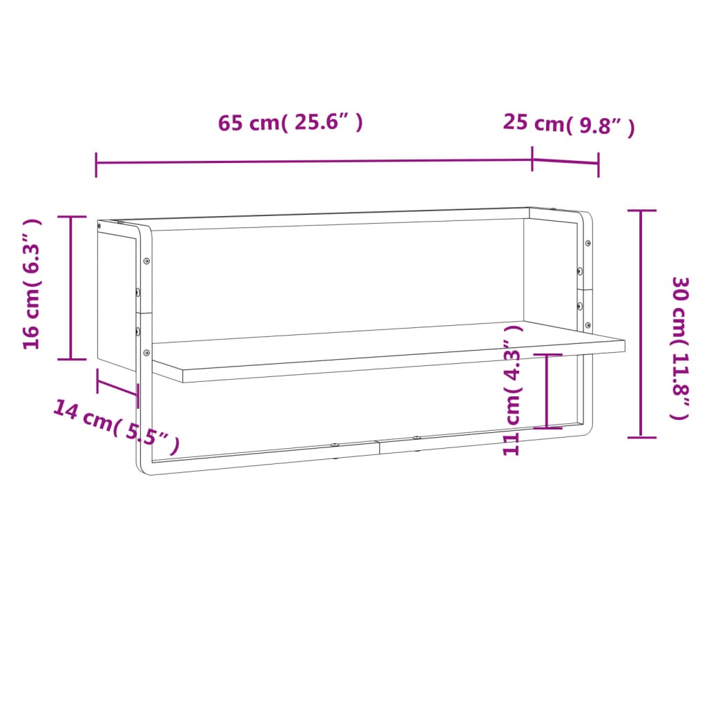 vidaXL Vägghylla med stång sonoma-ek 65x25x30 cm