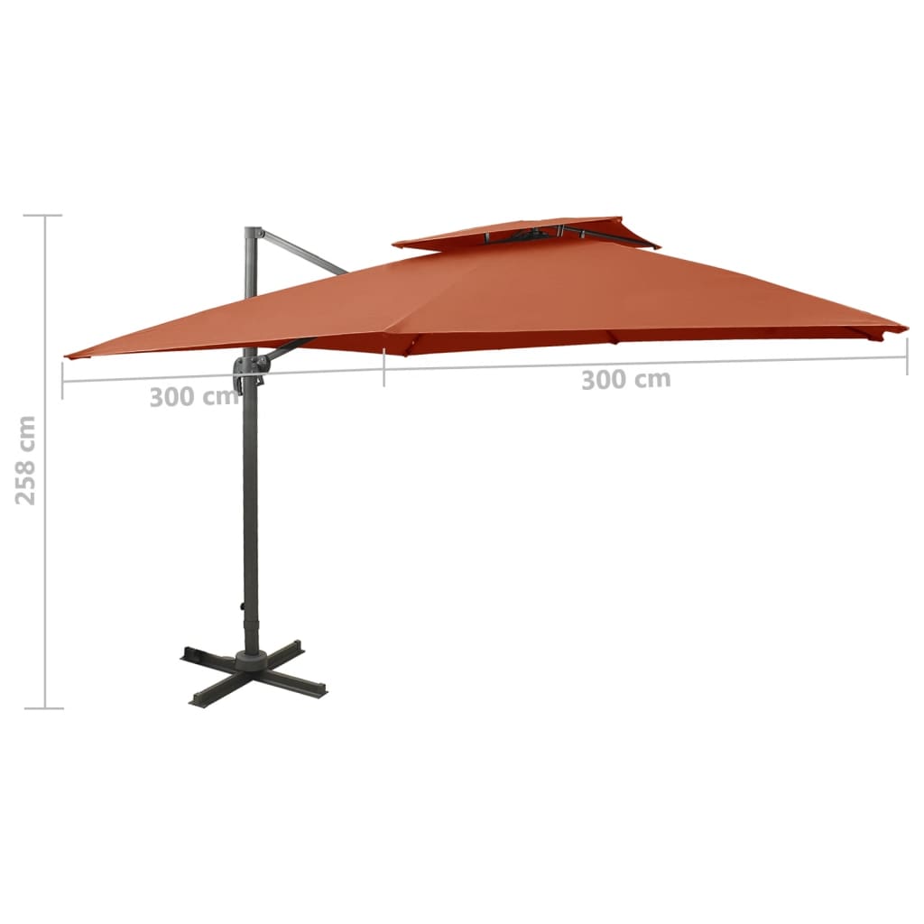 vidaXL Frihängande parasoll med ventilation 300x300 cm terrakotta