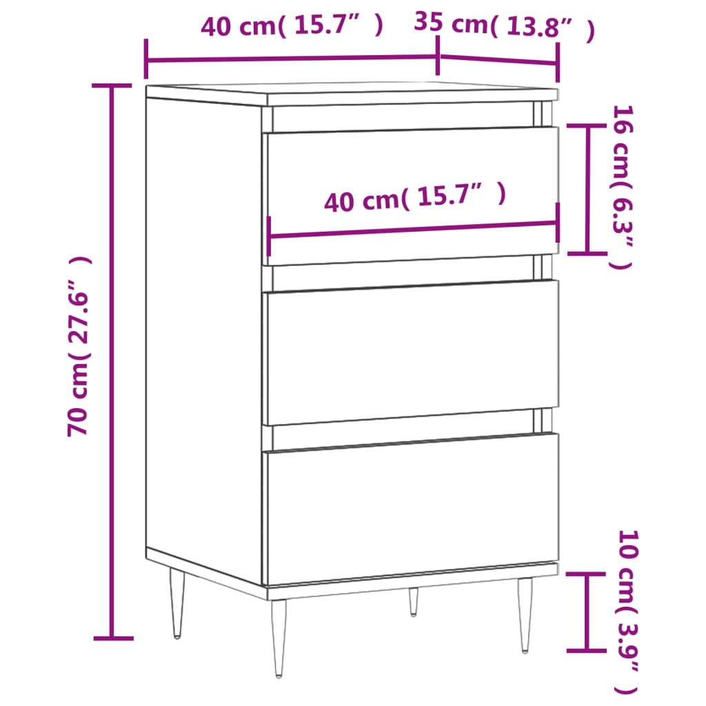 vidaXL Byrå vit högglans 40x35x70 cm konstruerat trä