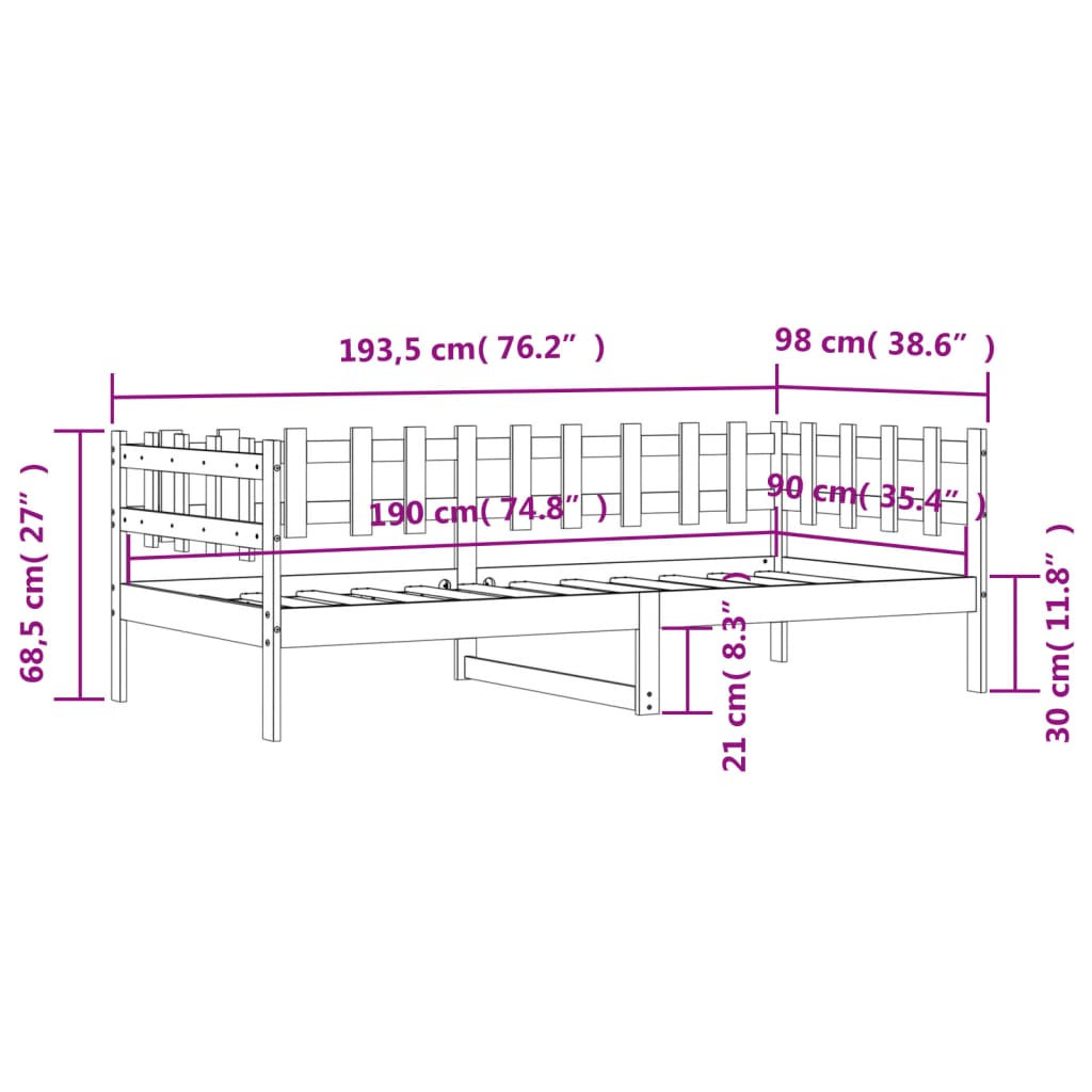 vidaXL Dagbädd utan madrass vit 90x190 cm massiv furu