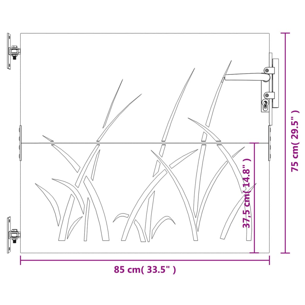 vidaXL Trädgårdsgrind 85x75 cm rosttrögt stål gräsdesign