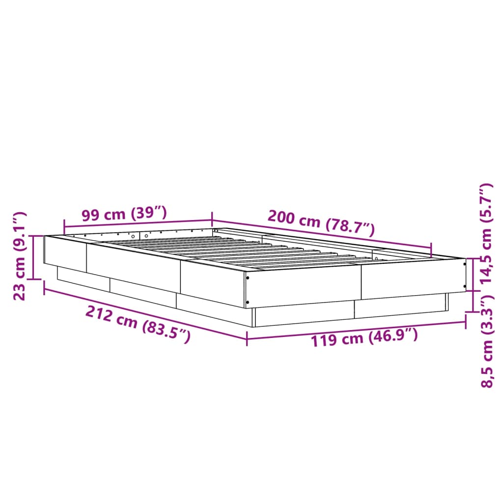 vidaXL Sängram svart 100x200 cm konstruerad trä