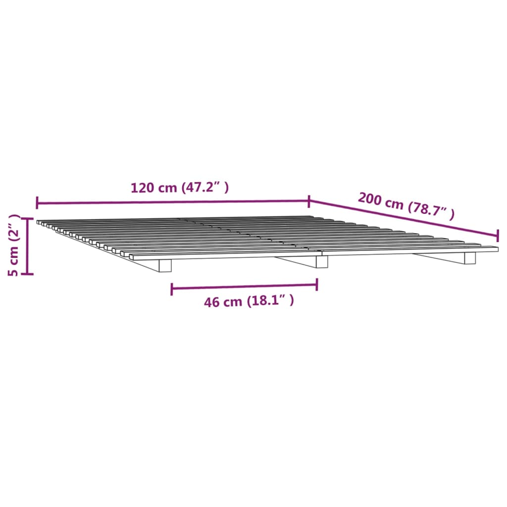 vidaXL Sängram svart 120x200 cm massiv furu