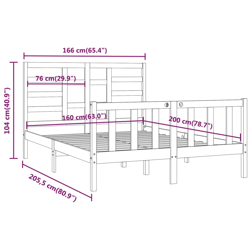 vidaXL Sängram massiv furu 160x200 cm