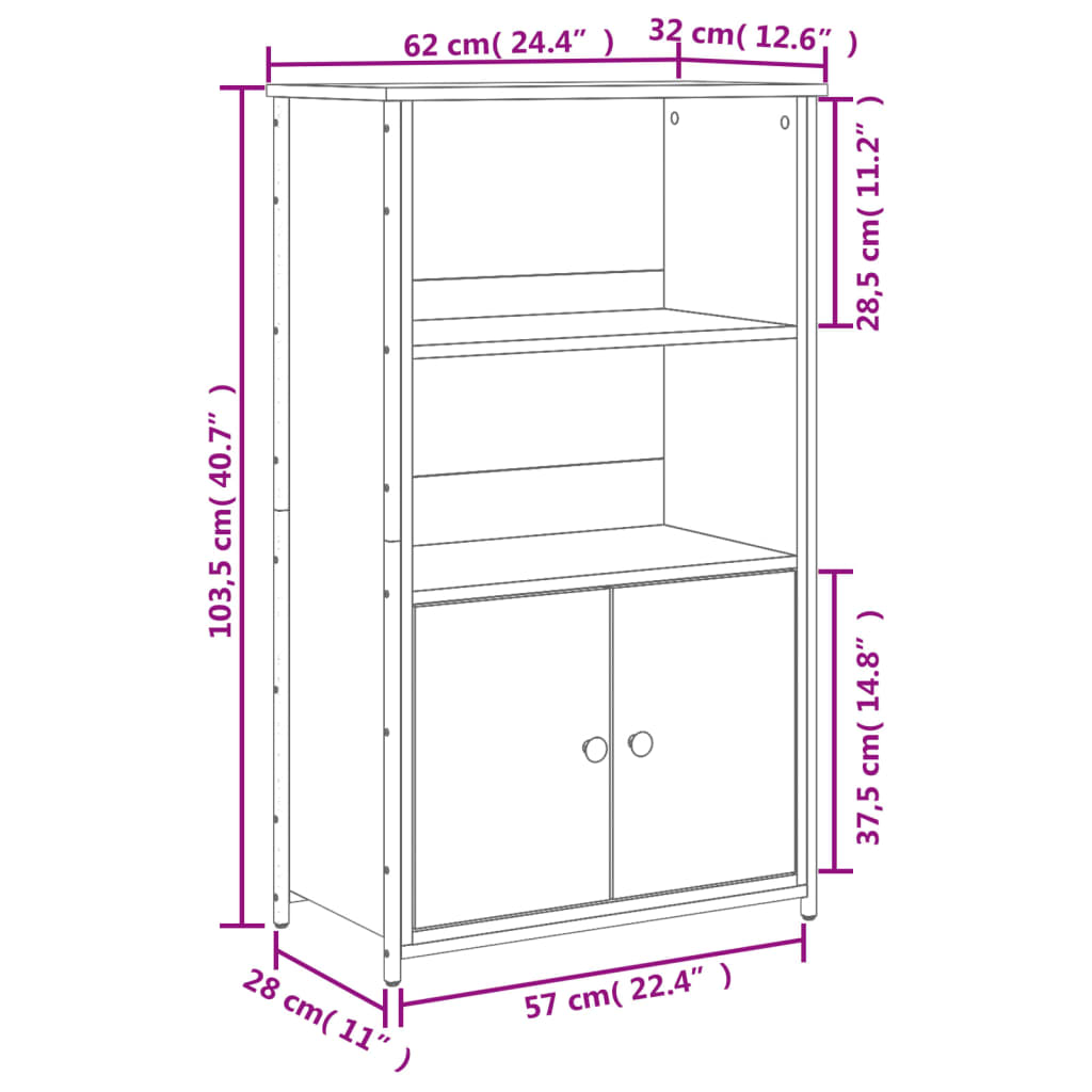 vidaXL Skåp rökfärgad ek 62x32x103,5 cm konstruerat trä