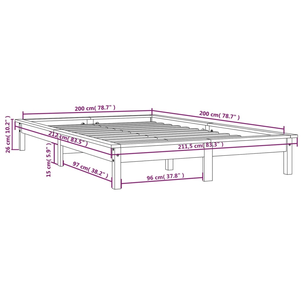 vidaXL Sängram vit 200x200 cm massiv furu