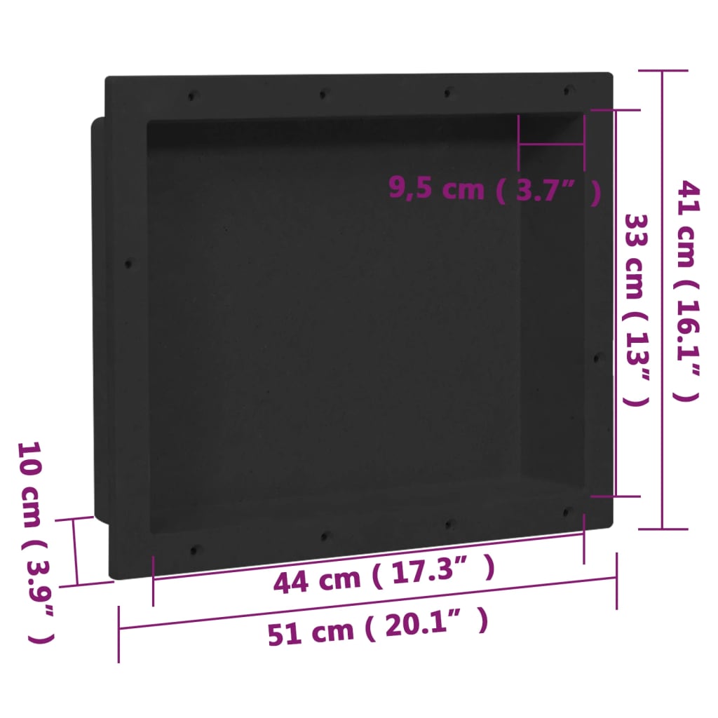 vidaXL Infälld duschhylla niche matt svart 41x51x10 cm