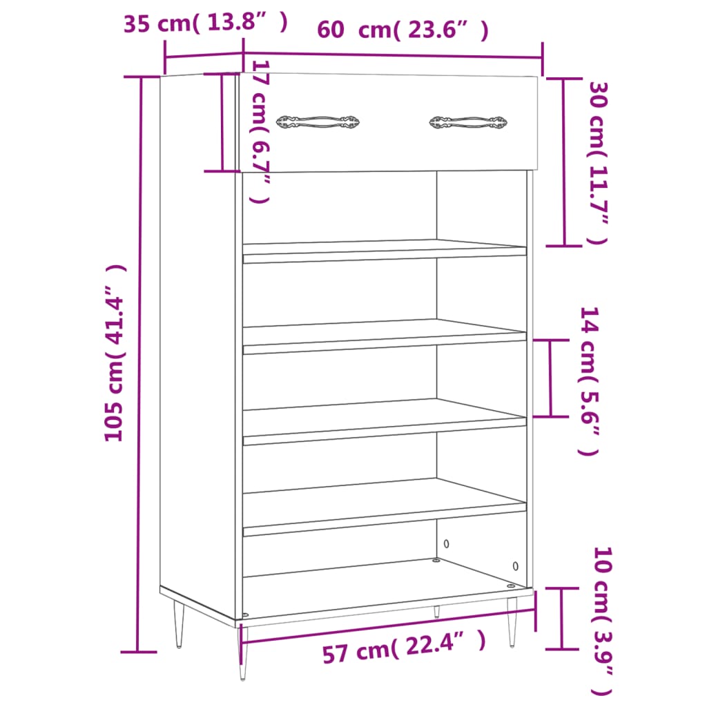 vidaXL Skohylla svart 60x35x105 cm konstruerat trä