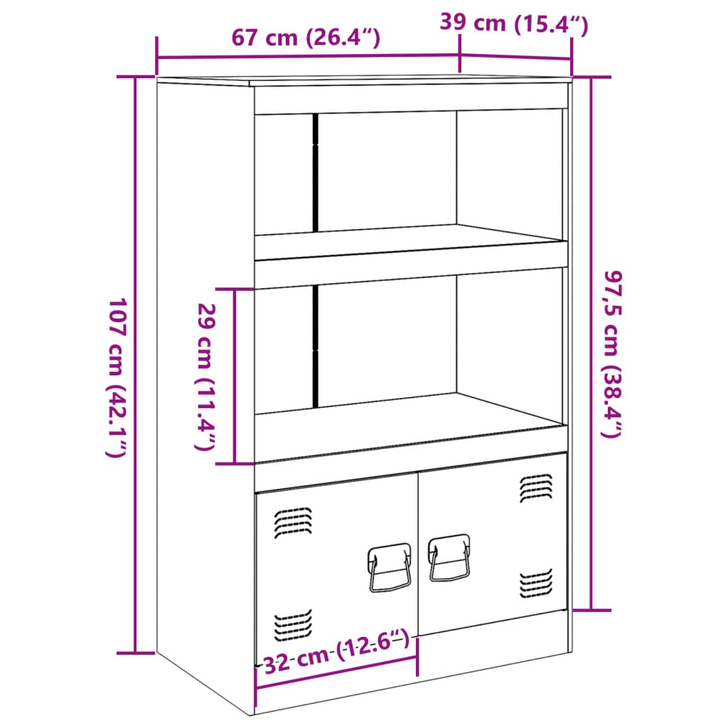 vidaXL Skänk rosa 67x39x107 cm stål