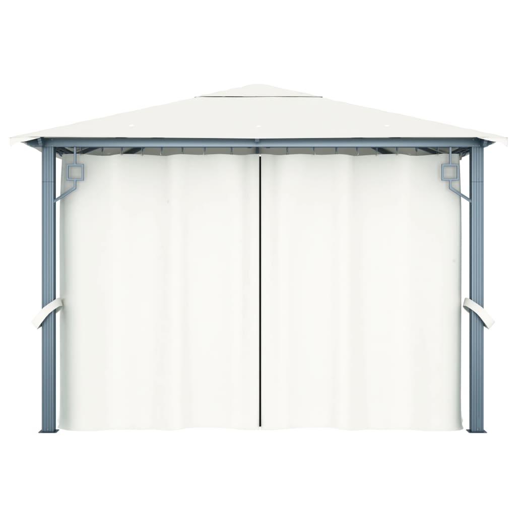 vidaXL Paviljong med gardin & ljusslinga LED 3x3 m gräddvit aluminium