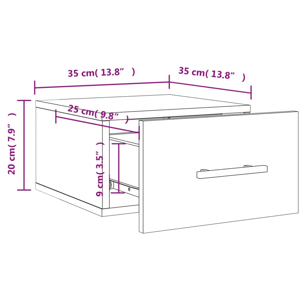 vidaXL Väggmonterat sängbord vit 35x35x20 cm