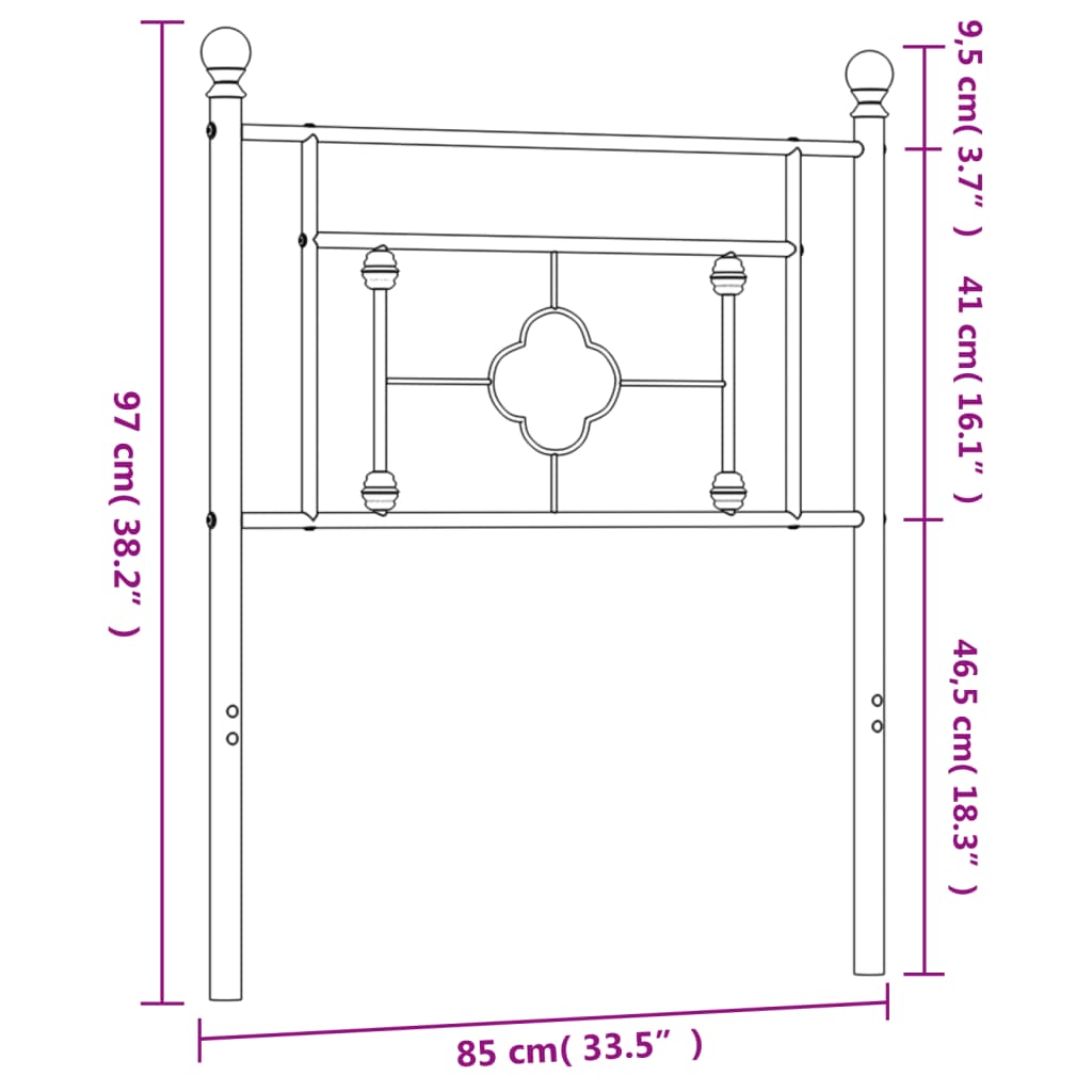 vidaXL Huvudgavel metall vit 80 cm