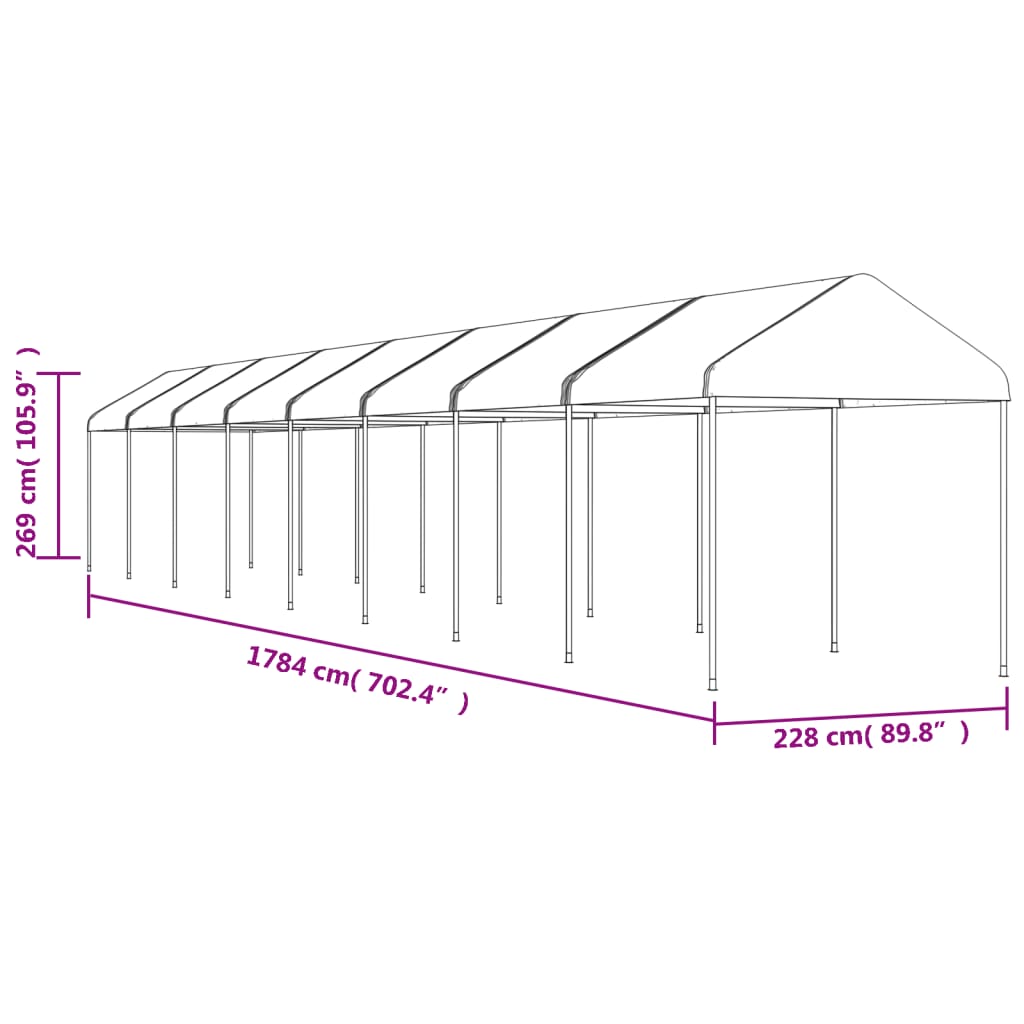 vidaXL Paviljong med tak vit 17,84x2,28x2,69 m polyeten