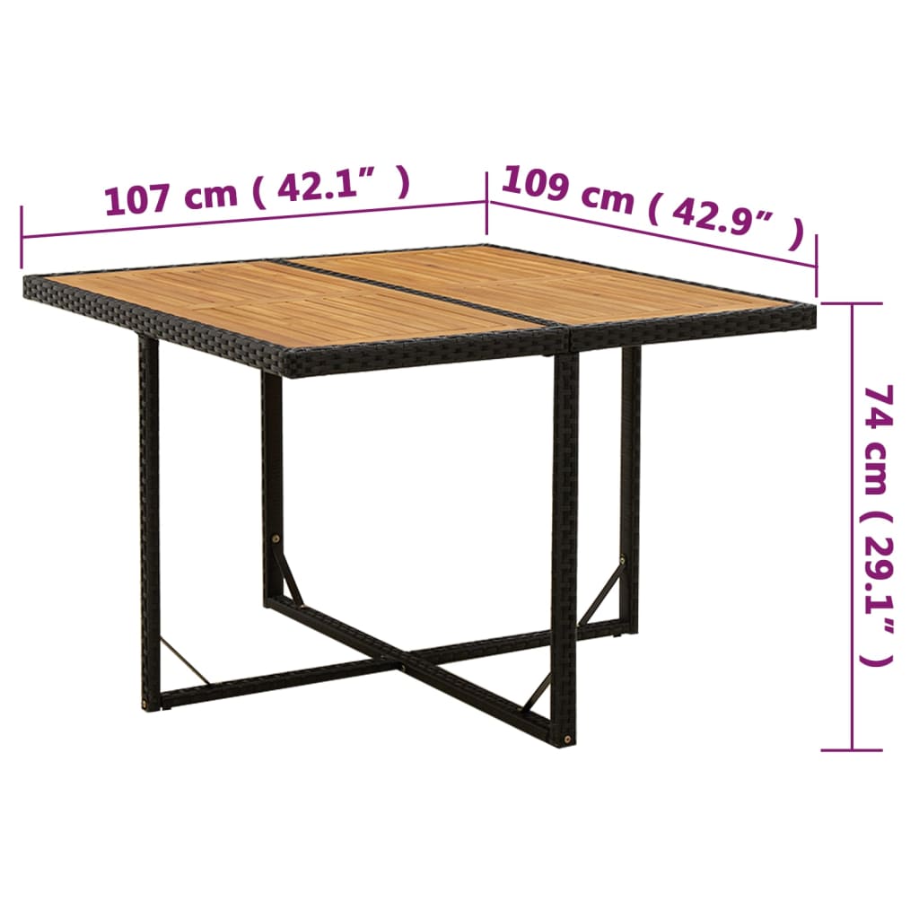 vidaXL Trädgårdsbord svart 109x107x74 cm konstrotting & massiv akacia