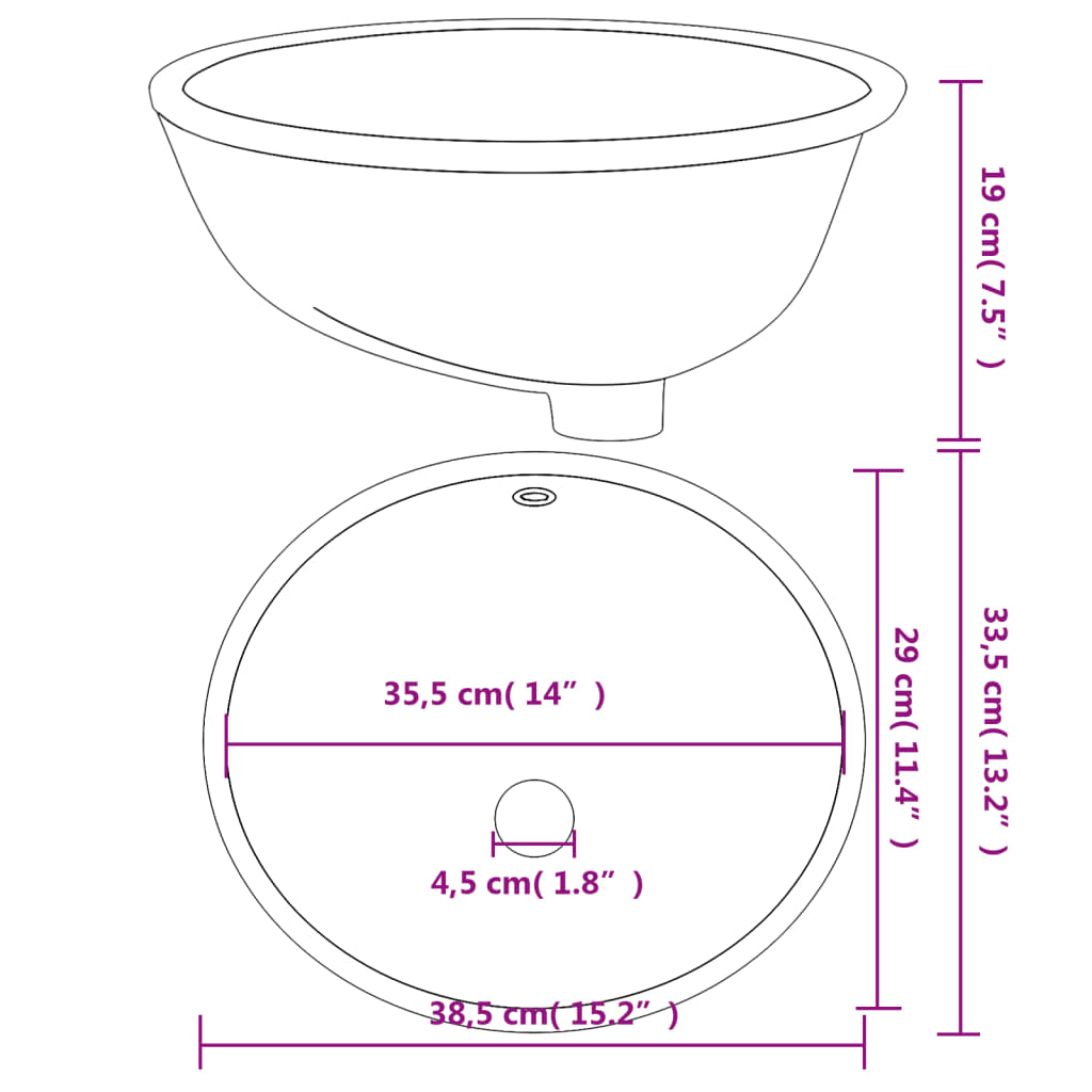 vidaXL Handfat vit 38,5x33,5x19 cm ovalt keramik