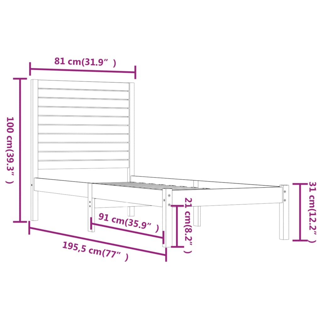 vidaXL Sängram honungsbrun massiv furu 75x190 cm