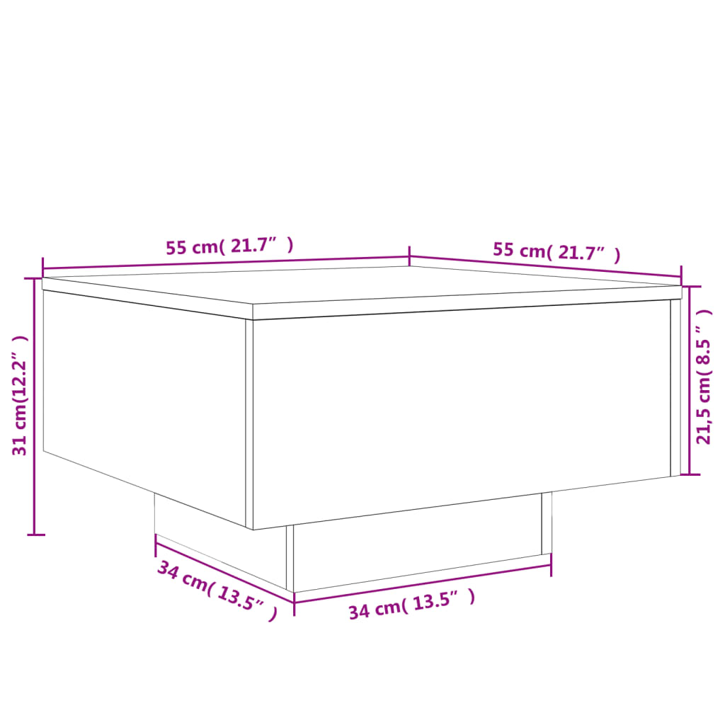 vidaXL Soffbord rökfärgad ek 55x55x31 cm konstruerat trä