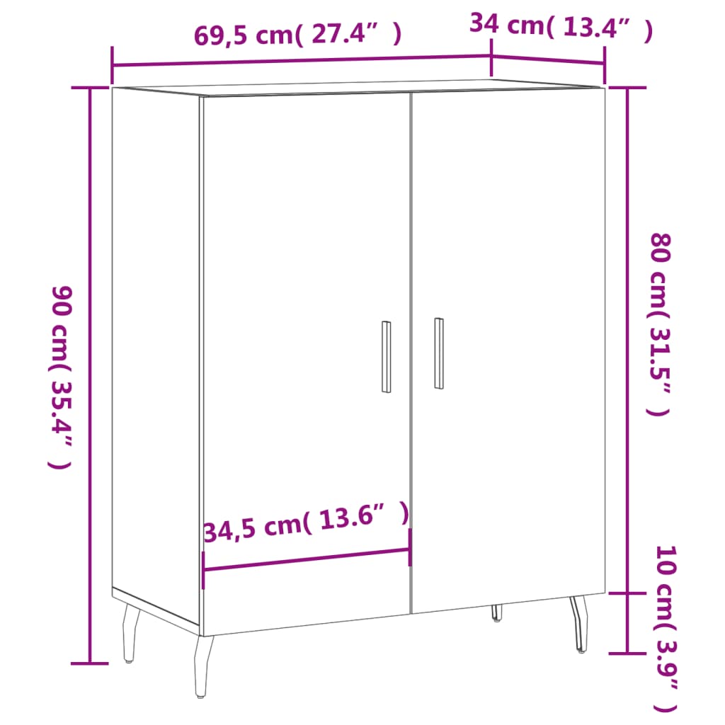 vidaXL Skänk sonoma-ek 69,5x34x90 cm konstruerat trä