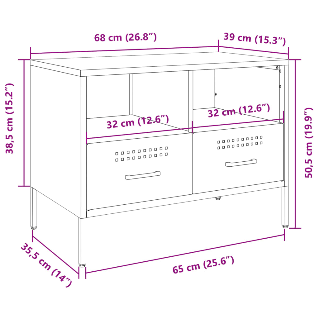 vidaXL Tv-bänk antracit 68x39x50,5 cm stål