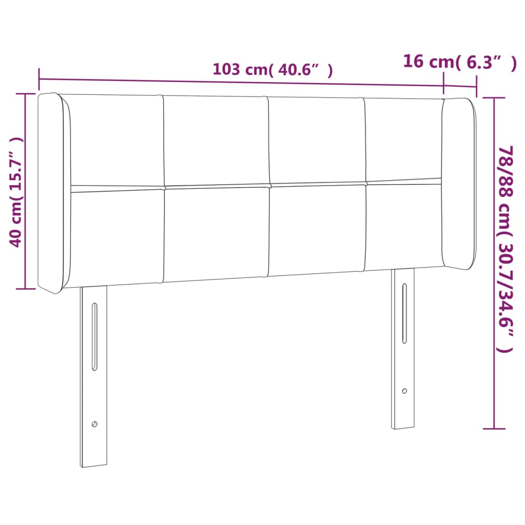 vidaXL Sänggavel LED ljusgrå 103x16x78/88 cm sammet